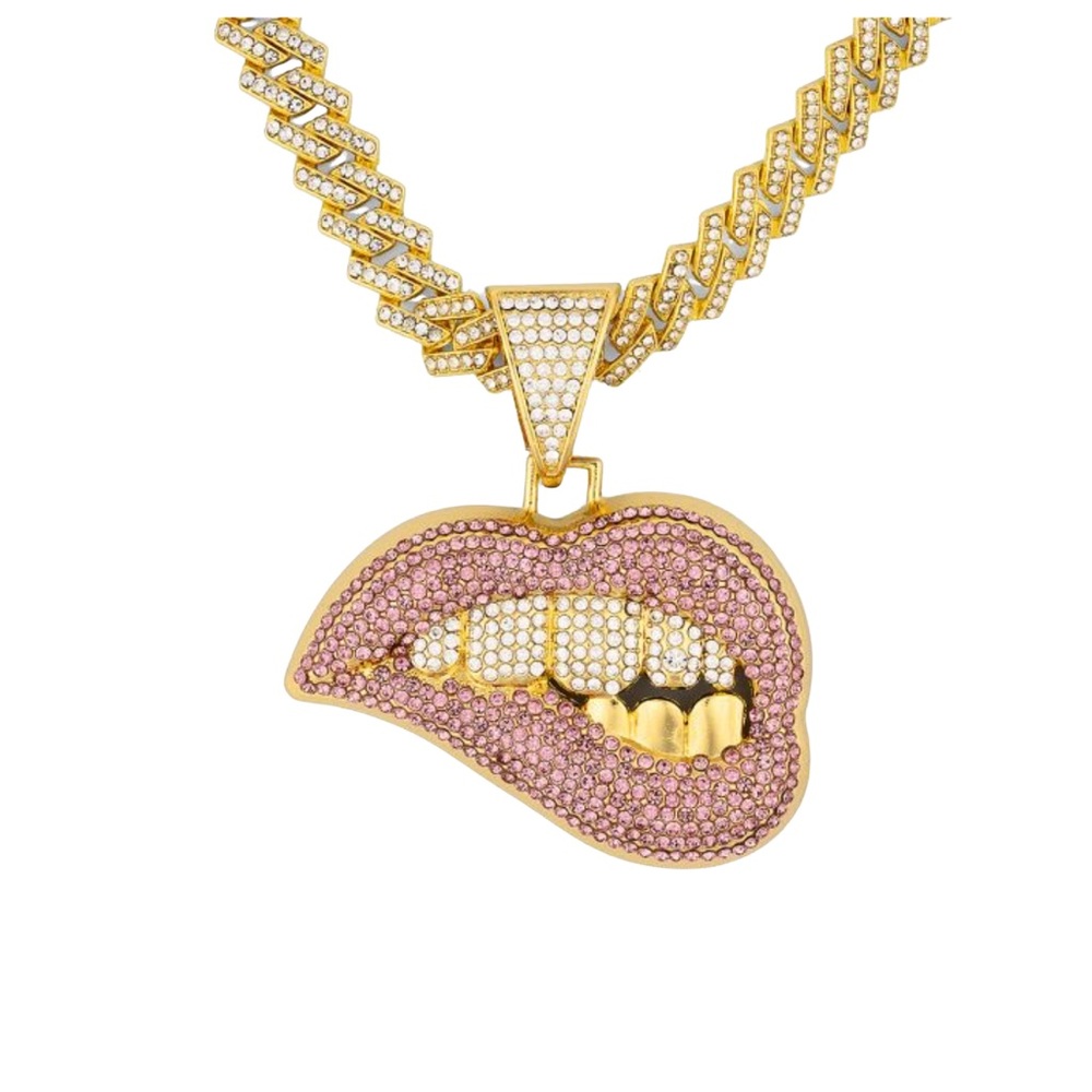 •Bite Me• Pink Ice Lip Pendant and Chain